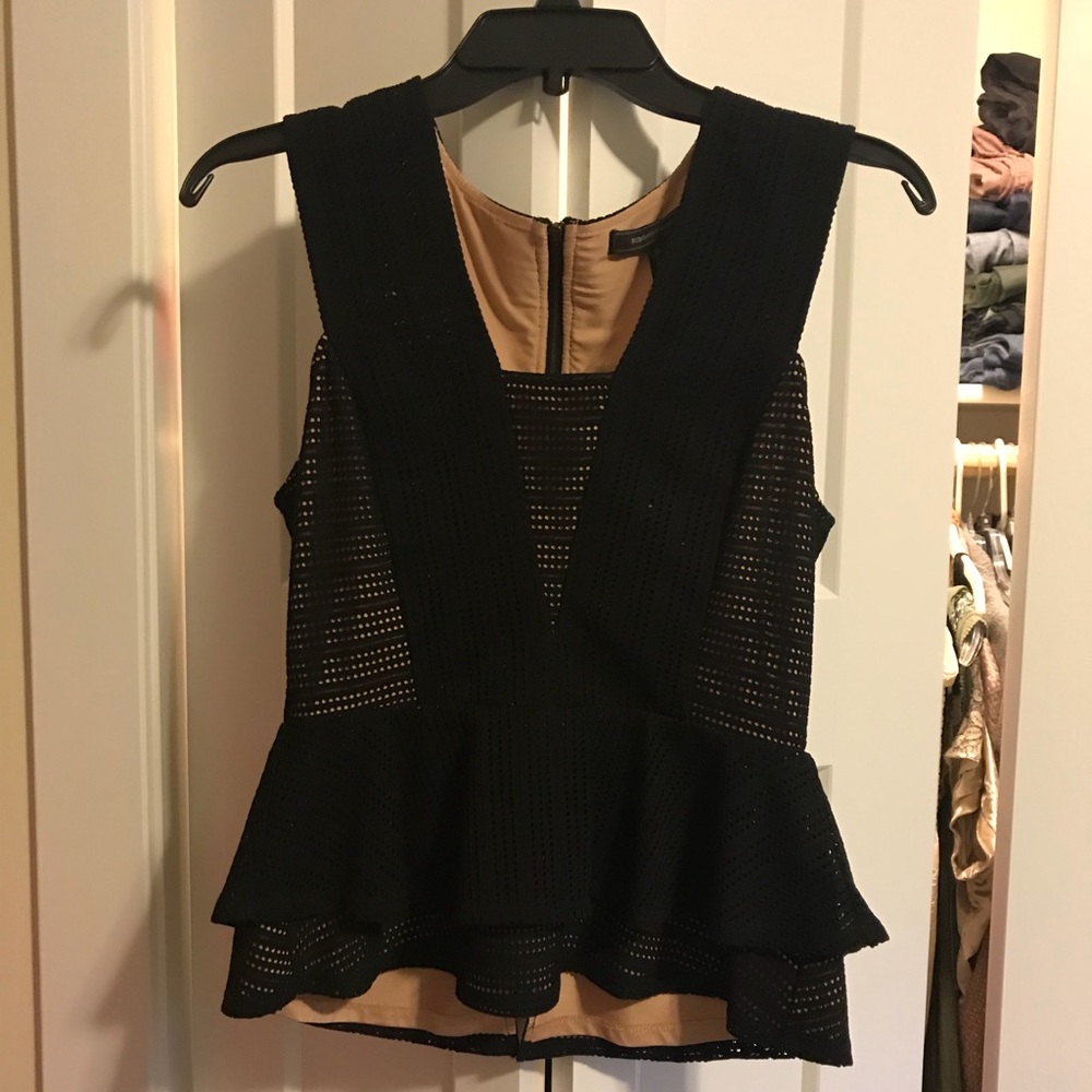 BCBG Maxazria Peplum Black & Nude Tank w/ Zipper
